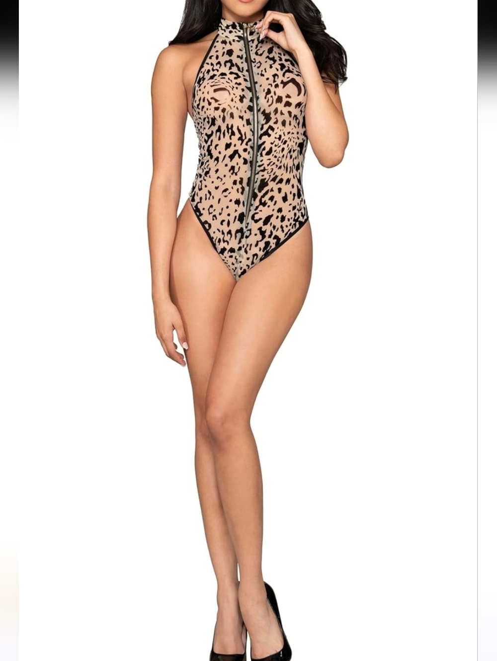 Leopard Print Halter Bodysuit
